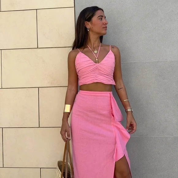 Matching Set ๐ Zara | Pink Linen Top and Skirt - Picture 6 of 14